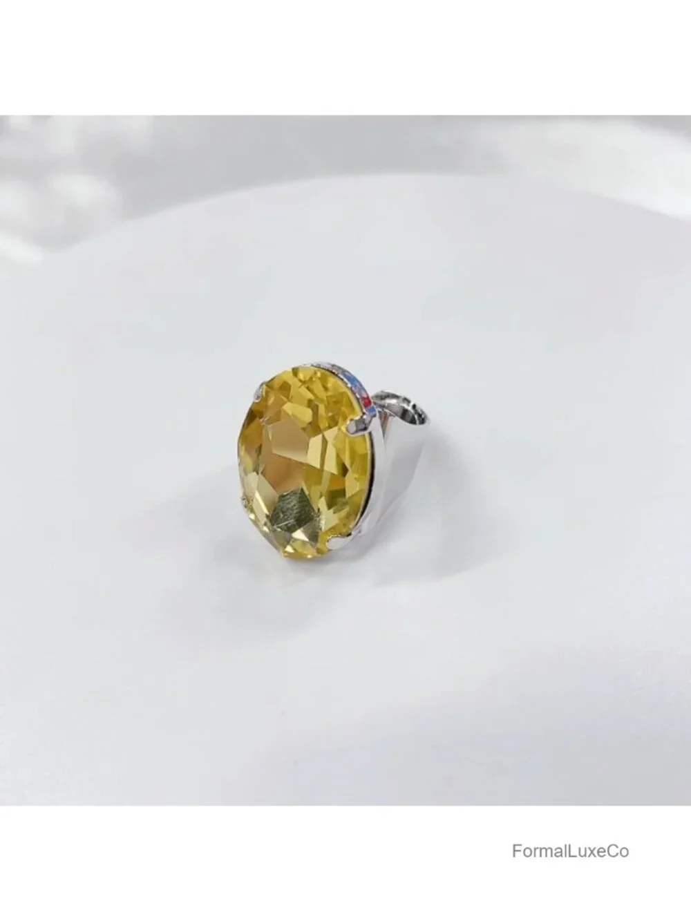 Oval Rhinestone Cocktail Ring, Chunky Open Knuckle Band, Adjustable, Wedding
